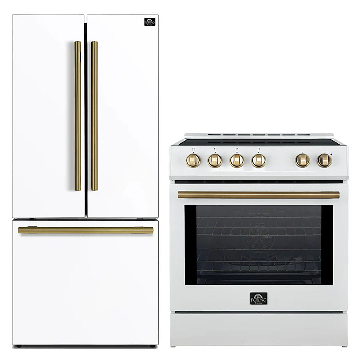 FORNO Premium 2 Pieces Kitchen Bundle - Forno Leonardo Espresso 30-Inch Slide-In White Induction Range, Forno Gallipoli Espresso 30-Inch White French Door Refrigerator - FBDL-014-10CAUS