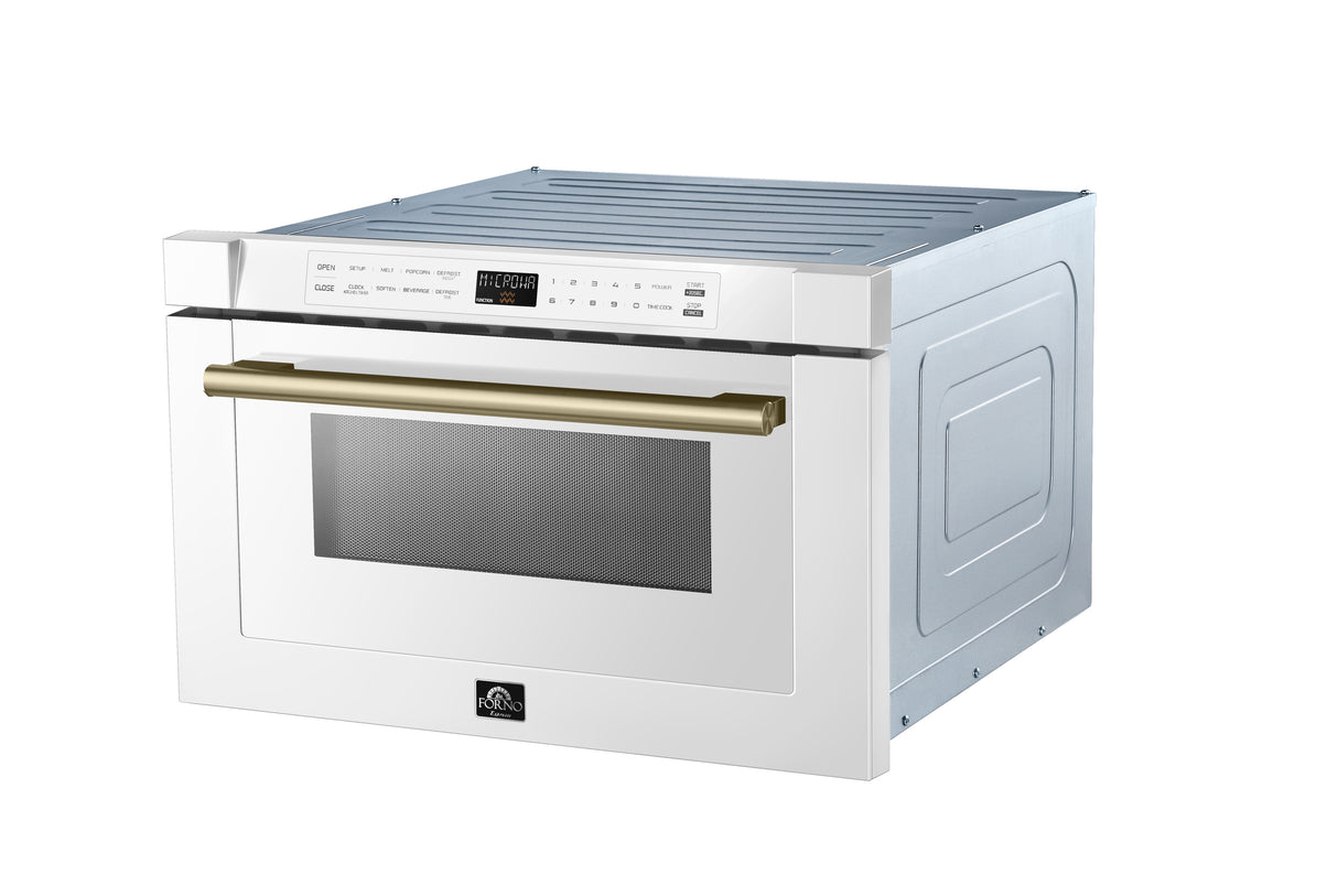 Forno Capoliveri Espresso 24-Inch Microwave Drawer, White, 1.2 cu.ft, 1500 Watts, Built-In, Touch Control LCD Display, Auto-Touch Open/Close, 11 Power Levels, Sensor Cooking