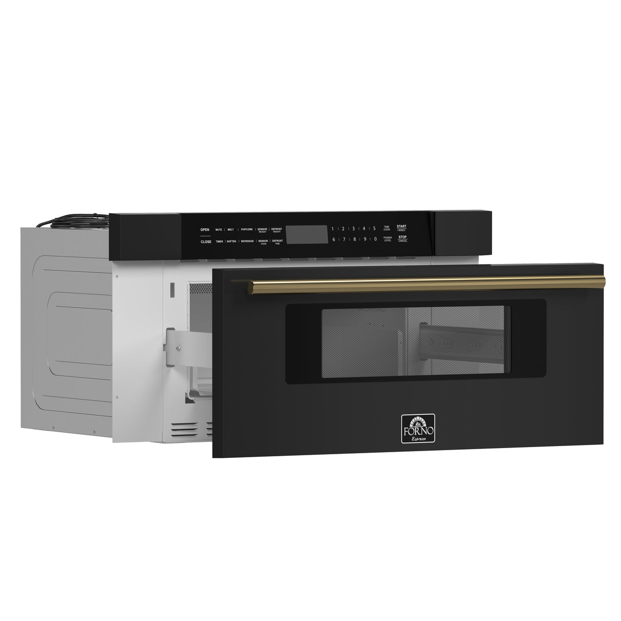 Forno Capoliveri Espresso 30-Inch Microwave Drawer, Black, 1.2 cu.ft, 1500 Watts, Built-In, Touch Control LCD Display, Auto-Touch Open/Close, 11 Power Levels, Sensor Cooking