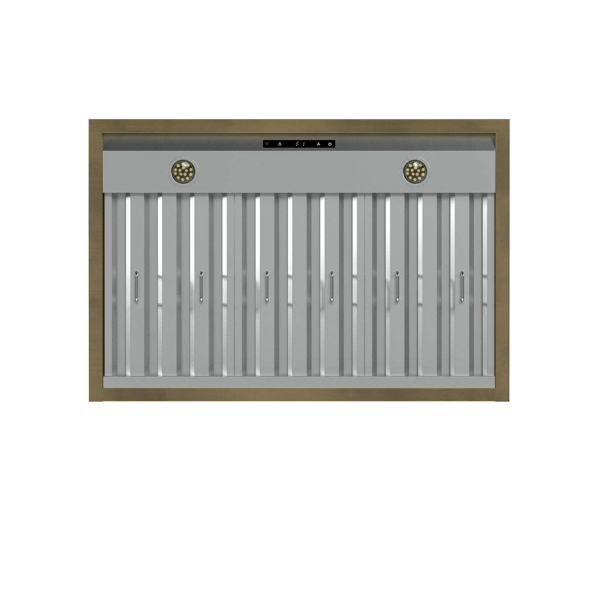 Forno Vittorio 36-Inch Wall Mount Range Hood, Black with Antique Brass Trim, 424 CFM Airflow, Dishwasher-Safe Baffle Filters, Remote Control, 3-Speed Fan, Bright LED Lighting.