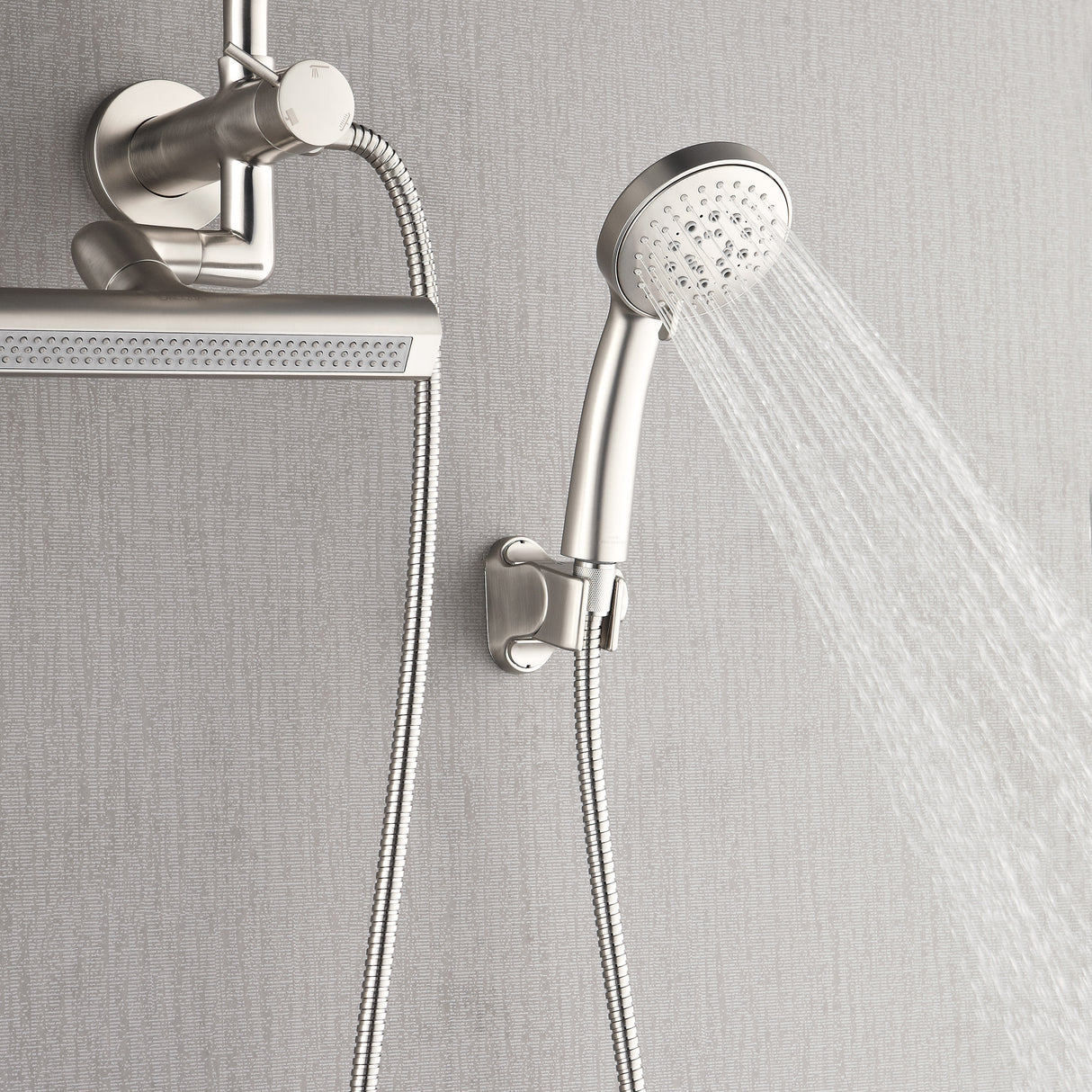 Forno Acqua AcquaFALL Mini Shower Head, Brushed Nickel Finish, Overhead Rainfall Shower, 7 Way Diverter, Handheld Shower Head, Body Jets, 2.5 GPM Flow Rate