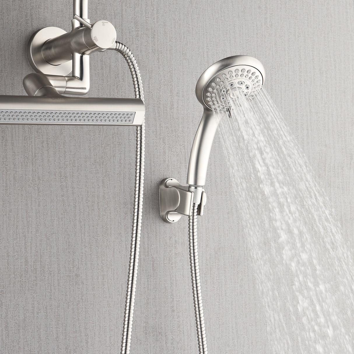 Forno Acqua AcquaFALL Mini 8 Inch Shower Head, Brushed Nickel Finish, Overhead Rainfall Shower, Handheld Shower Head, Body Jets, 2.5 GPM Flow Rate