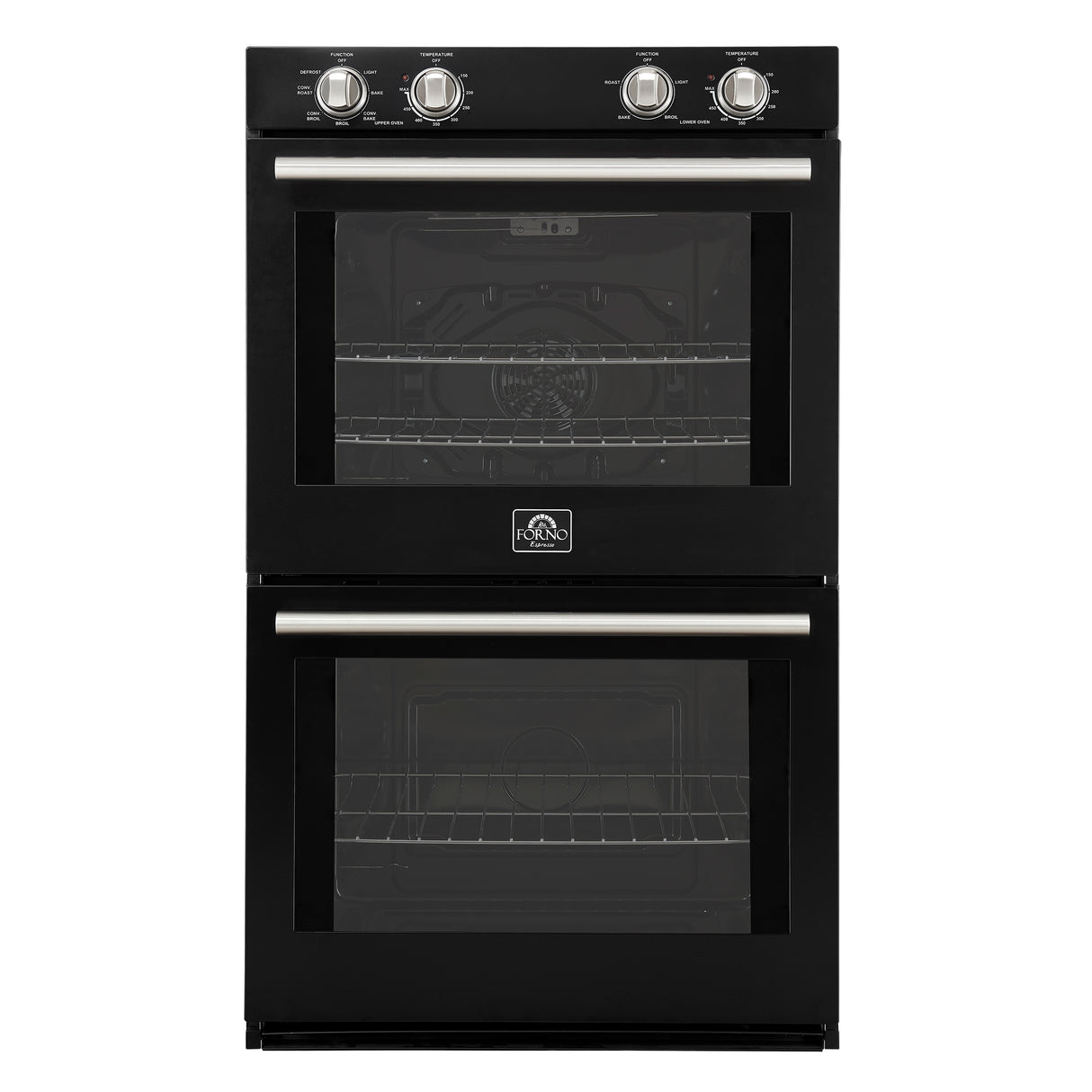 Forno Vomero 30-Inch Double Wall Oven, Black, 10 cu.ft Total Capacity, 7100W Convection, Mechanical Controls, Manuel Steam Clean