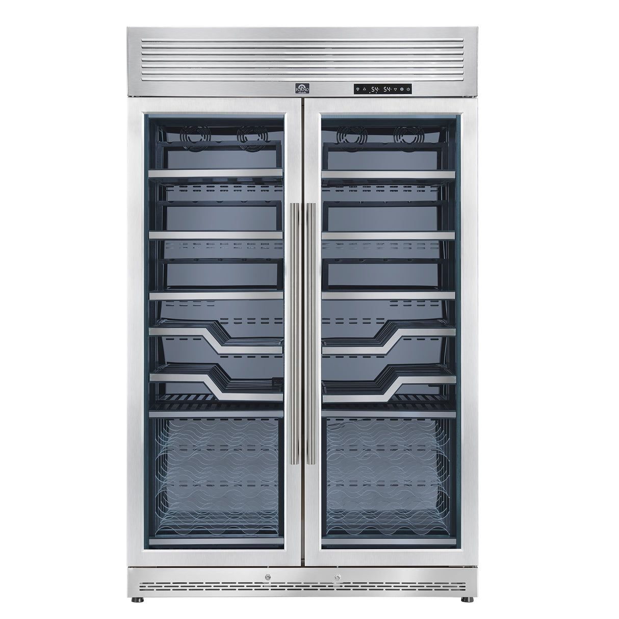 FORNO Abruzzo 48-Inch Dual Zone Wine Cellar, 102 Bottles, 24 cu. ft., Clear Acrylic Holders & Stainless Trim Shelves