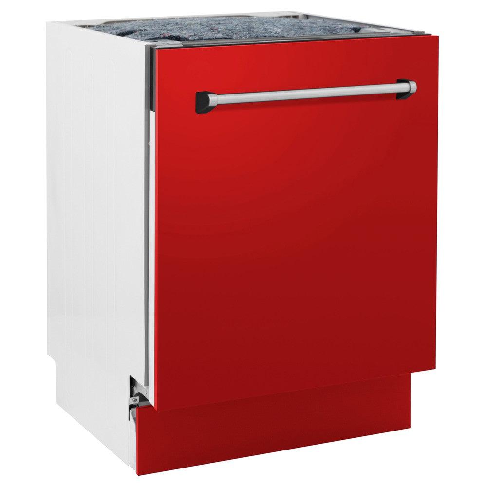 ZLINE 24 in. Tallac Series 3rd Rack Dishwasher with Red Matte Panel and Traditional Handle, 51dBa (DWV-RM-24)