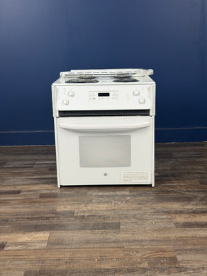 GE - 27 in. 4 Burner Element Drop-In Electric Range with Self-Cleaning Oven in White