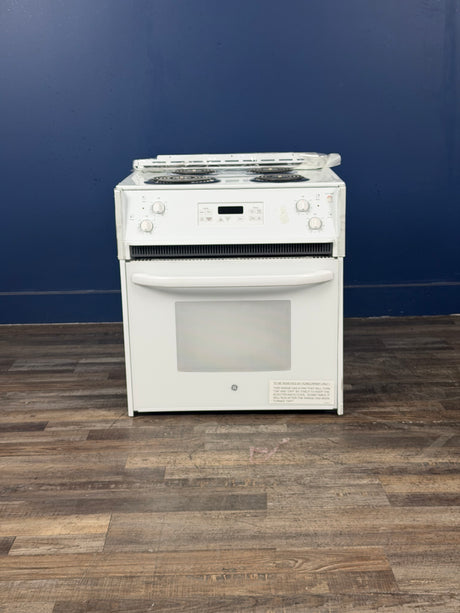 GE - 27 in. 4 Burner Element Drop-In Electric Range with Self-Cleaning Oven in White