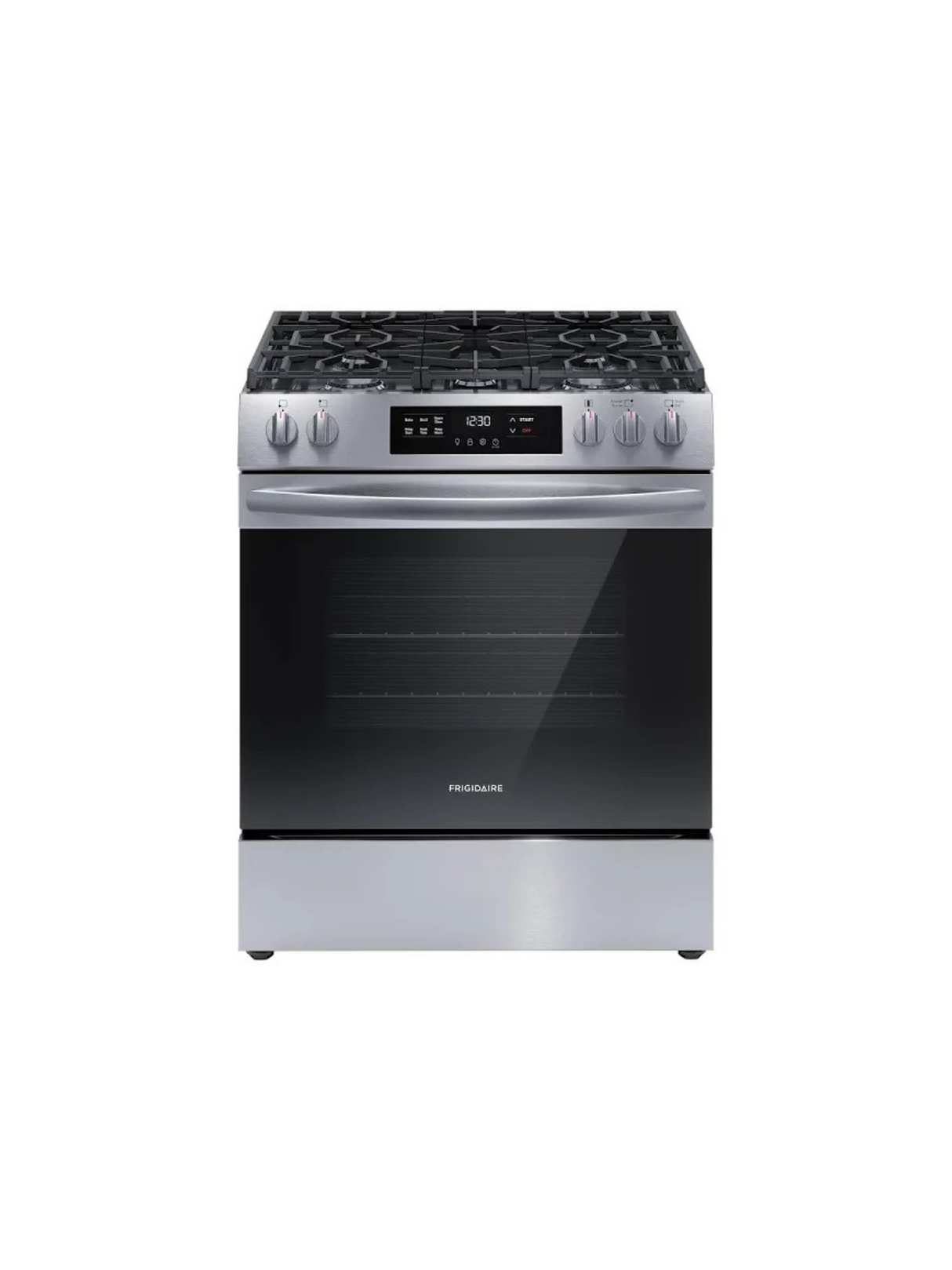 Frigidaire - 30 in. 5 Burner Front Control Gas Range with Steam Clean in Stainless Steel
