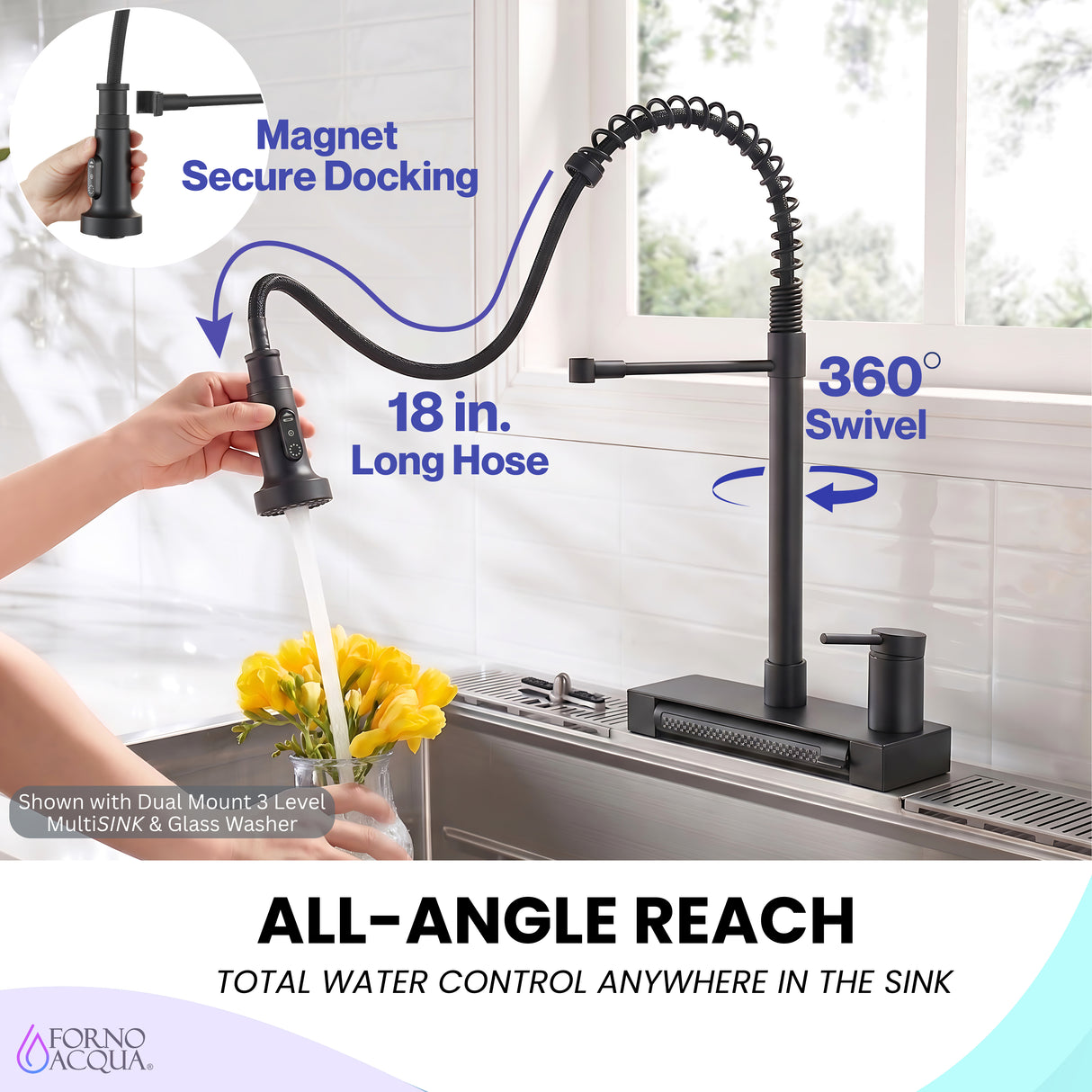 FORNO ACQUA 4 function pull-Down Waterfall Kitchen Faucet