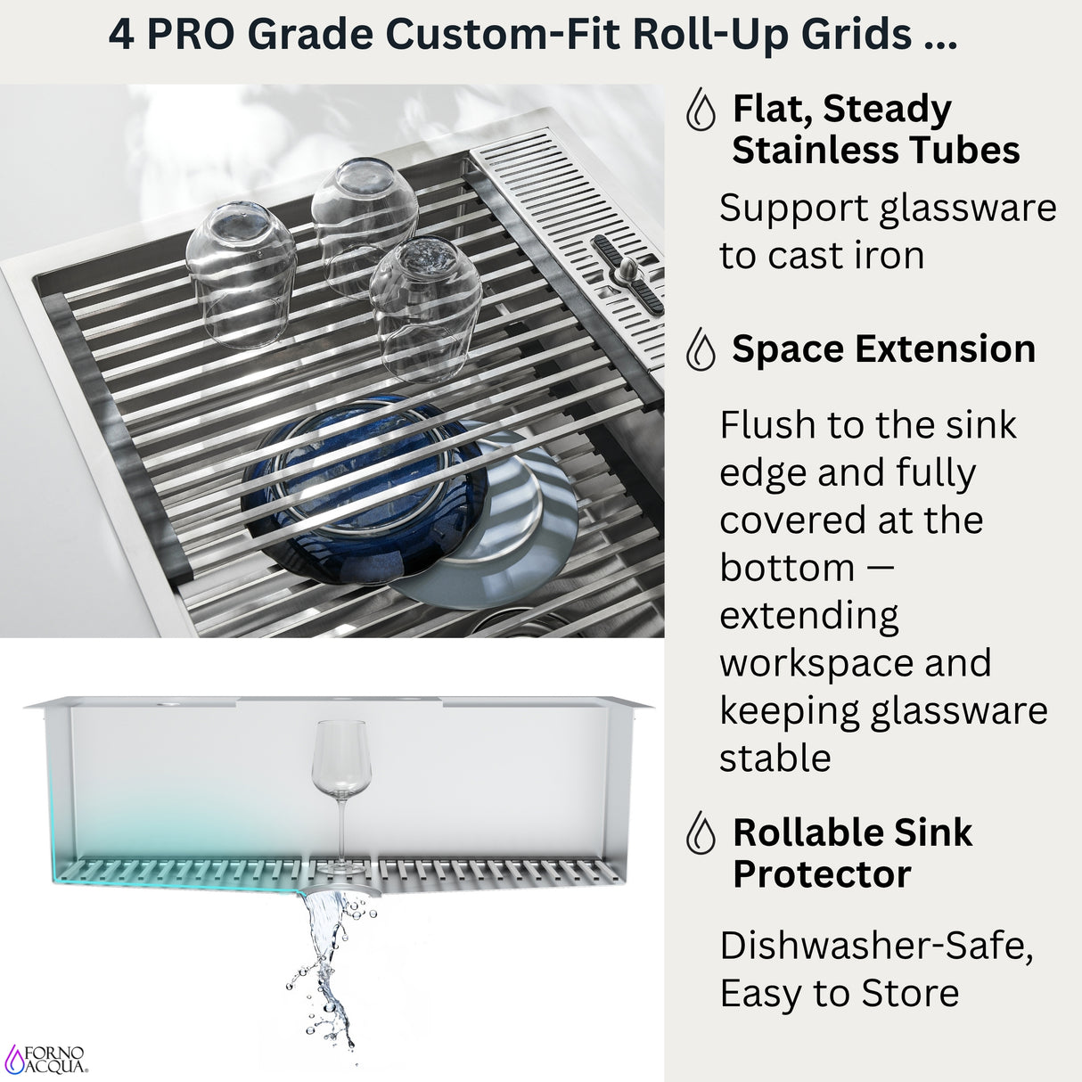 FORNO ACQUA MultiSINK kit with Integrated Waterfall Rinsing and Glass Washing Station.  Includes Chef Faucet and Accessories.