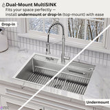 FORNO ACQUA 33 in. Drop-In/Undermount 3-Level Workstation Sink with Faucet, Waterfall & Glass Rinser