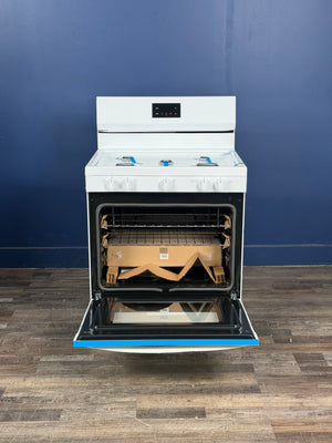 Frigidaire - 30 in 5 Burner Freestanding Gas Range in White with Quick Boil and Even Baking Technology