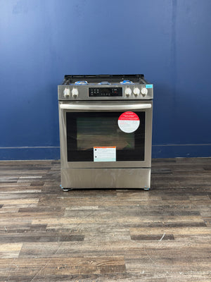 Frigidaire - 30 in. 5 Burners Slide-In Front Control Self-Cleaning Gas Range with Convection in Stainless Steel