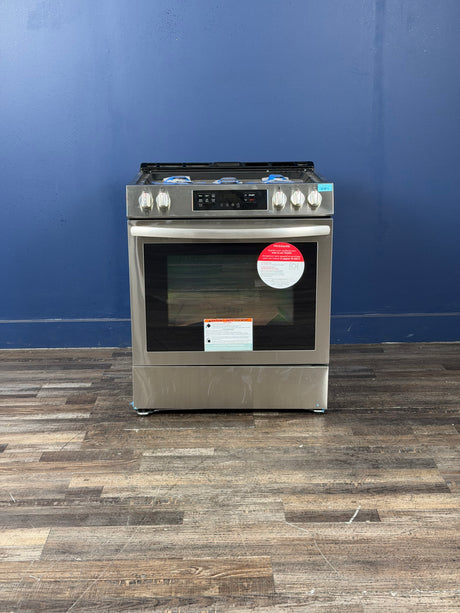 Frigidaire - 30 in. 5 Burners Slide-In Front Control Self-Cleaning Gas Range with Convection in Stainless Steel