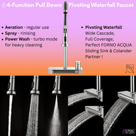 FORNO ACQUA 33 in. Drop-In/Undermount 3-Level MultiSINK Workstation Sink with Waterfall Faucet & Glass Rinser