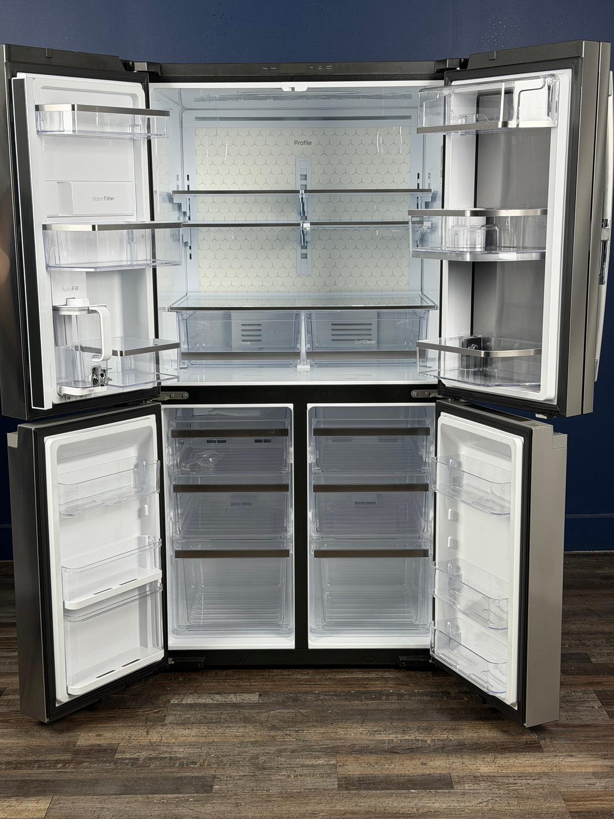 GE Profile - Profile 28 cu. ft Quad Door Bottom Freezer Refrigerator Fingerprint Resistant Stainless w/Dual-Dispense AutoFill Pitcher