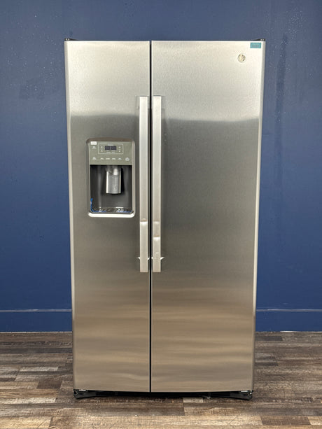 GE - 25.3 cu. ft. Side by Side Refrigerator in Fingerprint Resistant Stainless Steel, Standard Depth