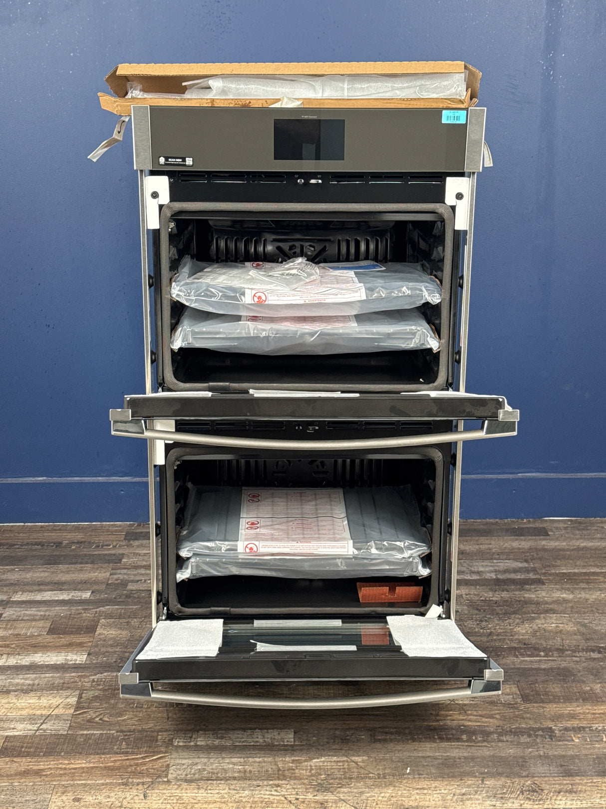 GE - 30 in. Double Smart Convection Wall Oven with No-Preheat Air Fry in Stainless Steel