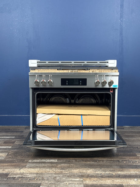 Frigidaire - Gallery 36 in. 6-Burner Slide-In Dual Fuel Range in Stainless Steel with Total Convection and Air Fry