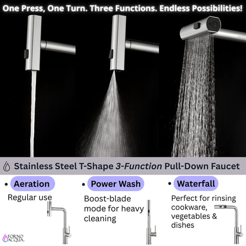 FORNO ACQUA 33 in. Drop-In/Undermount 3-Level Workstation Sink with Waterfall Faucet & Glass Rinser