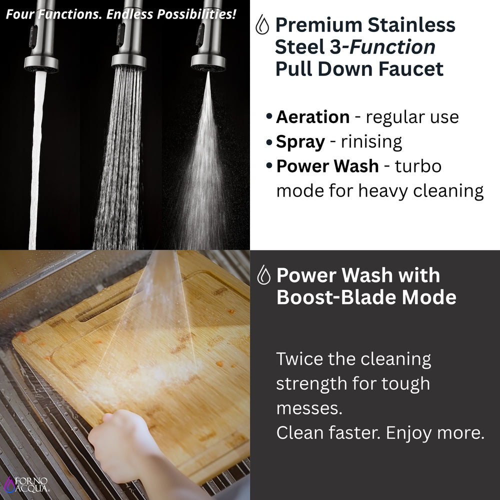 FORNO ACQUA MultiSINK kit with Integrated Waterfall Rinsing and Glass Washing Station.  Includes Chef Faucet and Accessories.