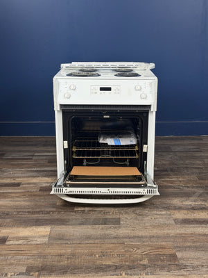 GE - 27 in. 4 Burner Element Drop-In Electric Range with Self-Cleaning Oven in White