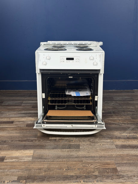 GE - 27 in. 4 Burner Element Drop-In Electric Range with Self-Cleaning Oven in White