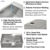FORNO ACQUA 33 in. Drop-In/Undermount 40/60 Double Bowl Stainless Steel Sink with Waterfall Faucet