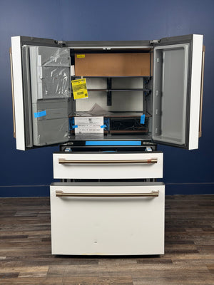 GE Cafe - 27.8 cu. ft. Smart 4- Door French Door Refrigerator with Convertible Middle Drawer in Matte White, Autofill Dispenser