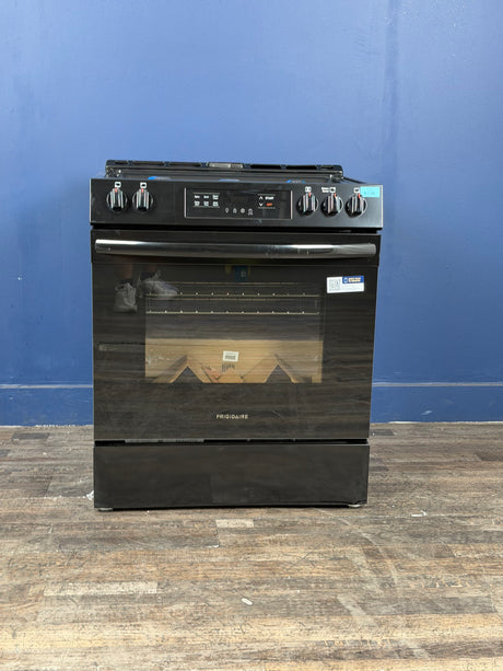 Frigidaire - 30 in. 5 Burner Slide in Front Control Gas Range with Steam Clean in Black