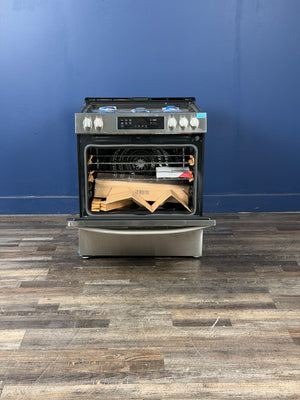 Frigidaire - 30 in. 5 Burners Slide-In Front Control Self-Cleaning Gas Range with Convection in Stainless Steel