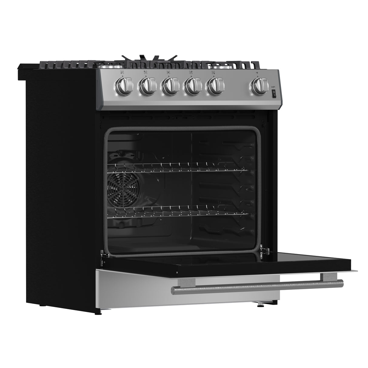 Forno Leonardo 30-Inch Stainless Steel Gas Range, 5 Sealed Burners (Totaling 39,500 BTU), 5 cu.ft. Convection Oven, Continuous Cast Iron Grates, Black Enamel Interior, Auto Re-Ignition, LP Conversion Kit Included