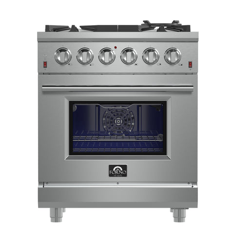 Forno Massimo 30-Inch Freestanding Gas Range, 5 Burners, True Convection Oven