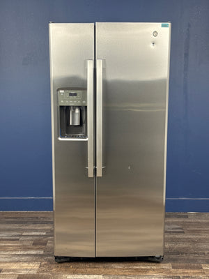 GE - 23.0 cu. ft. Side by Side Refrigerator in Fingerprint Resistant Stainless Steel, Standard Depth