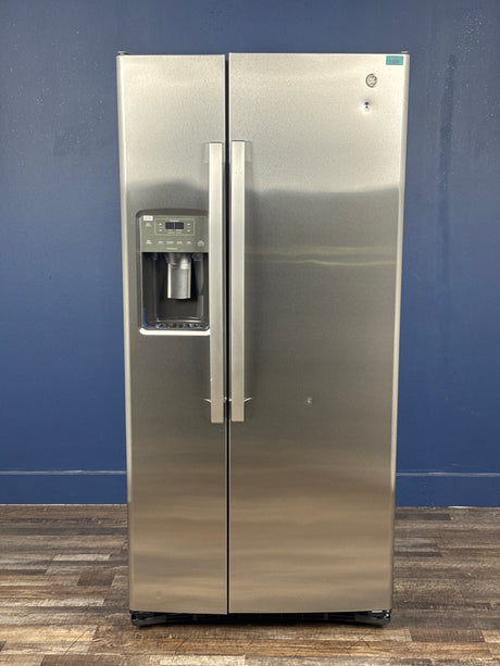 GE - 23.0 cu. ft. Side by Side Refrigerator in Fingerprint Resistant Stainless Steel, Standard Depth