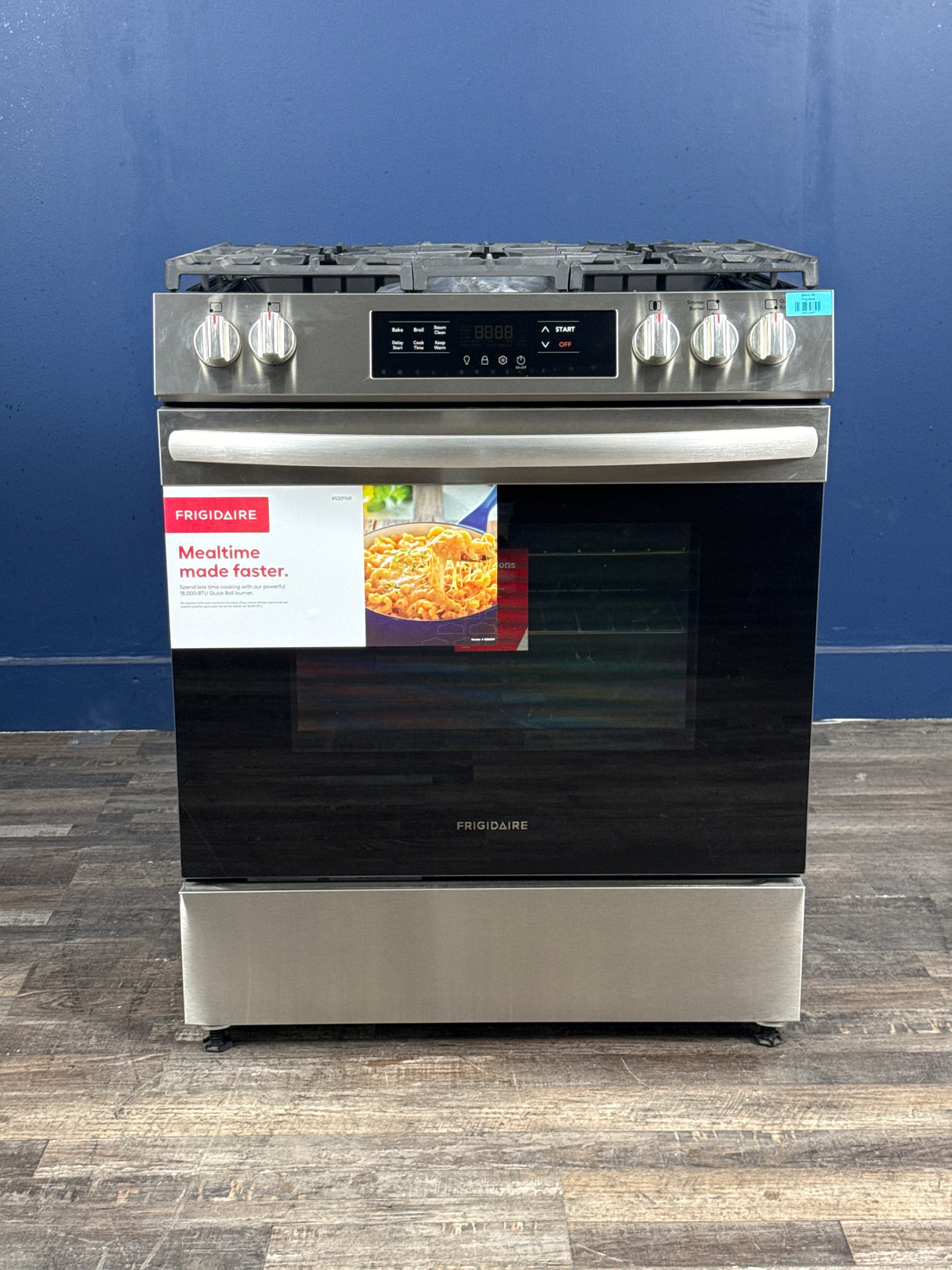 Frigidaire - 30 in. 5 Burner Front Control Gas Range with Steam Clean in Stainless Steel