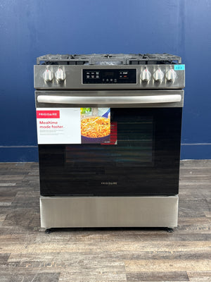 Frigidaire - 30 in. 5 Burner Front Control Gas Range with Steam Clean in Stainless Steel