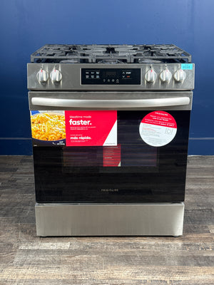 Frigidaire - 30 in. 5 Burner Front Control Gas Range with Steam Clean in Stainless Steel