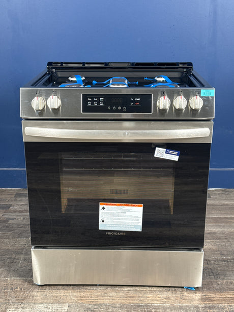 Frigidaire - 30 in. 5 Burner Front Control Gas Range with Steam Clean in Stainless Steel