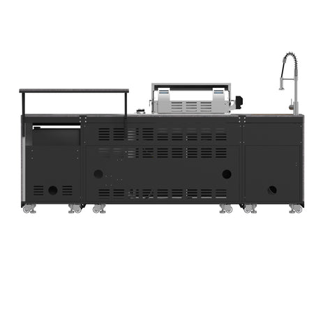 Forno Rimini Outdoor Kitchen 30" BBQ 62,600 BTU, 3 Burners with Sear & Rotisserie, 2.4 cu.ft. Beverage Center, Stainless Steel Sink, Black Cabinets & Gray Sintered Stone Countertop