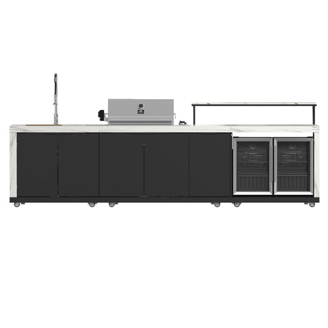 Forno Rimini Outdoor Kitchen: 30" BBQ 62,600 BTU, 4.8 cu.ft. Refrigerators, White Countertops