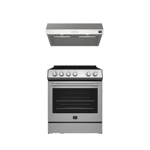 FORNO Premium 2-Piece Kitchen Bundle - Leonardo Espresso 30" Stainless Steel Range, 30" Stainless Steel Range Hood - FBDL-002-01US