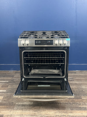 Frigidaire - 30 in. 5 Burner Front Control Gas Range with Steam Clean in Stainless Steel