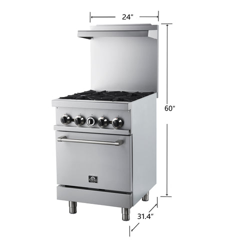 Forno Commerciale 24 Inch Gas Range with 4 Burners