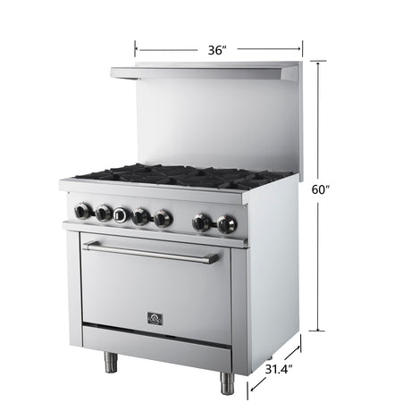Forno Commerciale 36 Inch Gas Range with 6 Burners