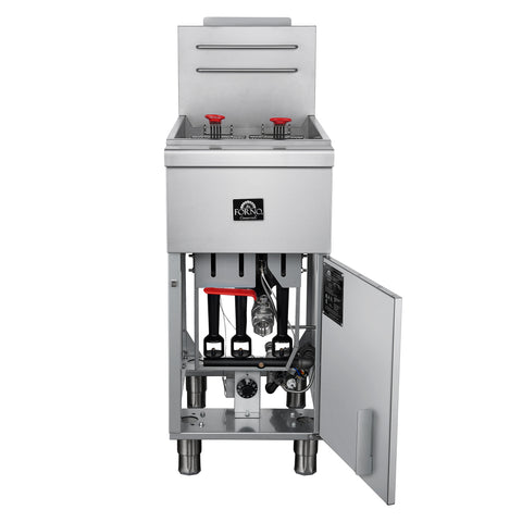 FORNO Commerciale Natural Gas Deep Fryer, 3 Burners 90,000 BTU, 40 lbs, Millivolt Control