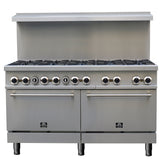 Forno Commerciale 60 Inch Stainless Steel Gas Range, 10 Burners 300,000 BTU Total, 9.3 cu.ft. Ovens
