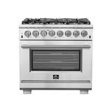 Forno Capriasca 36-Inch Freestanding Dual Fuel Range, 6 Burners, True Convection Oven