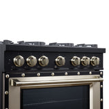 Valente 36" Dual Fuel Range in Black, 6 Sealed Burners, 71 000 BTU Cooktop Output , 5.2 Cu.Ft. convection Oven, Telescopic Racks