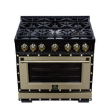 Valente 36" Dual Fuel Range in Black, 6 Sealed Burners, 71 000 BTU Cooktop Output , 5.2 Cu.Ft. convection Oven, Telescopic Racks